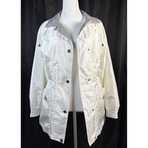 OutBrook Women's White Satin Finish, Bl/Wh Gingham Accents Windbreaker Sz L